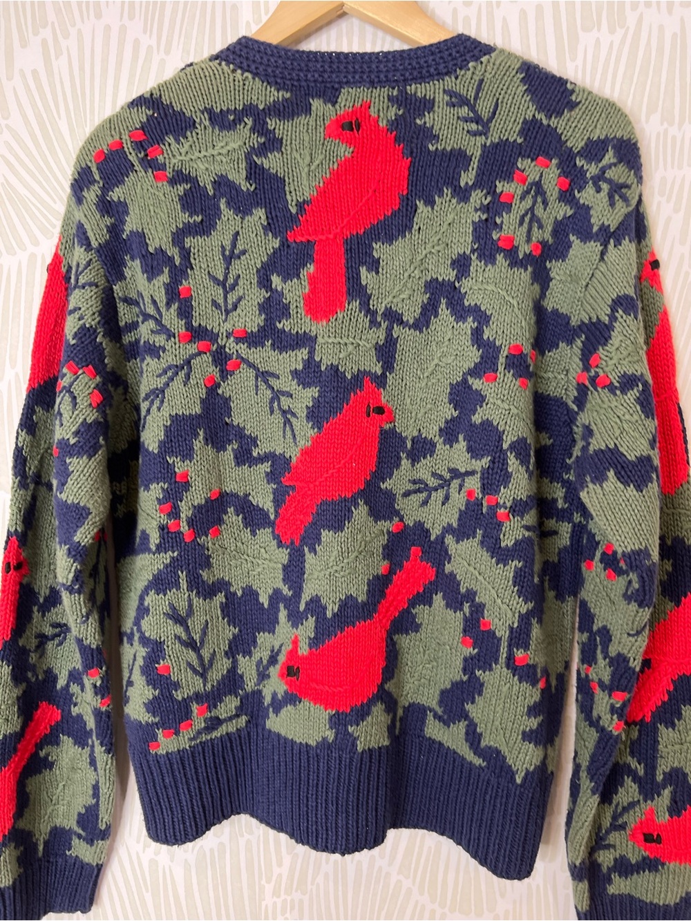 Orvis Cardinal Bird Knit Cardigan Sweater Navy Holly Button Front cotton blend - Picture 11 of 14